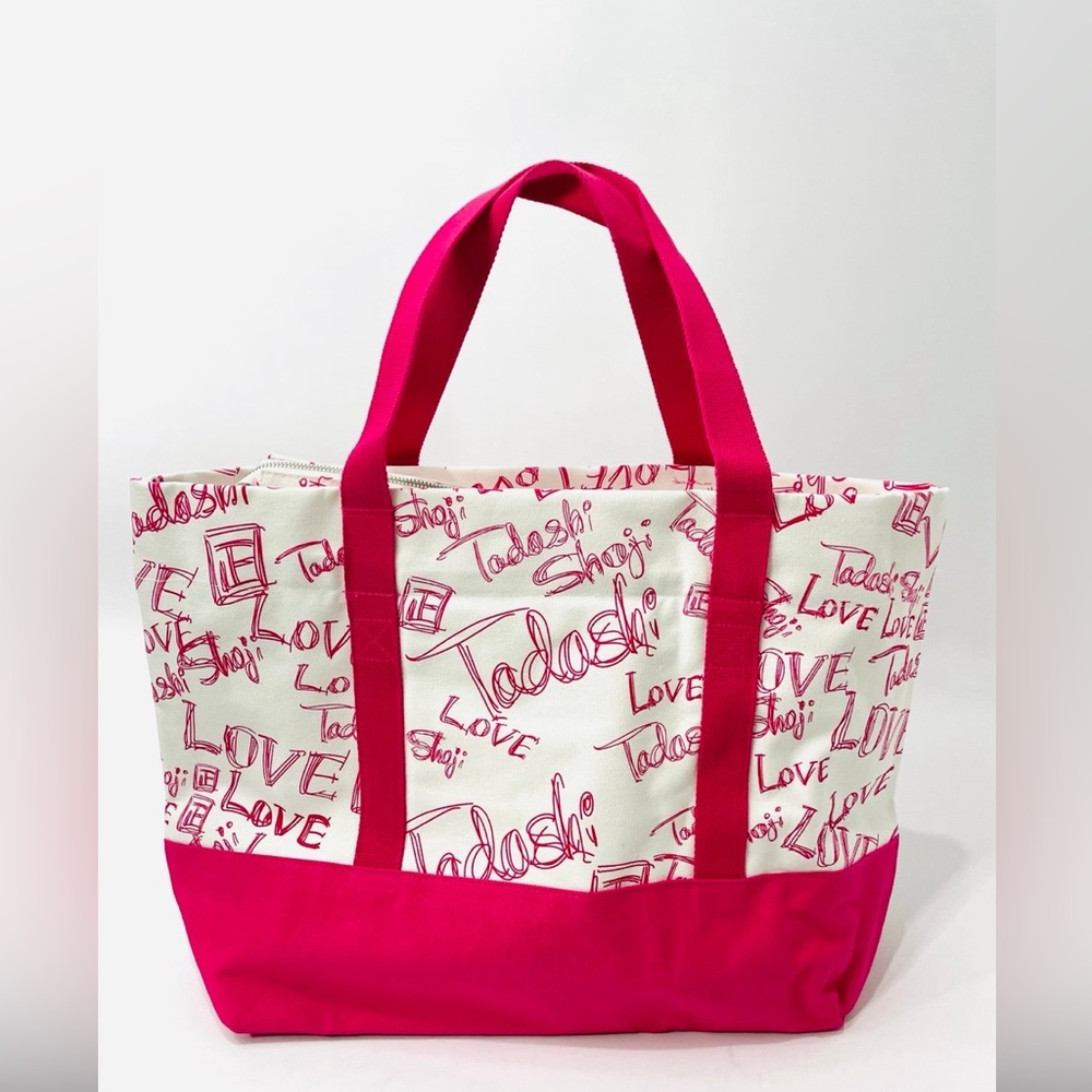 NEW Tadashi Shoji Canvas Zipper Tote Bag Graphic Logo Weekender Overnight Bag
